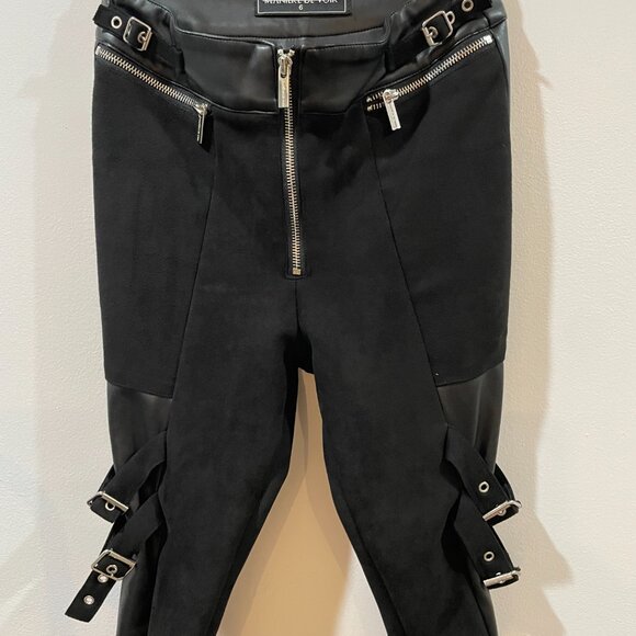 Maniere De Voir Cyberpunk Faux Suede Buckle Straps Leggings Pants UK 6 US 2 - Picture 8 of 16